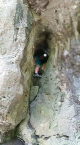 Exploring one of the many caves in the park